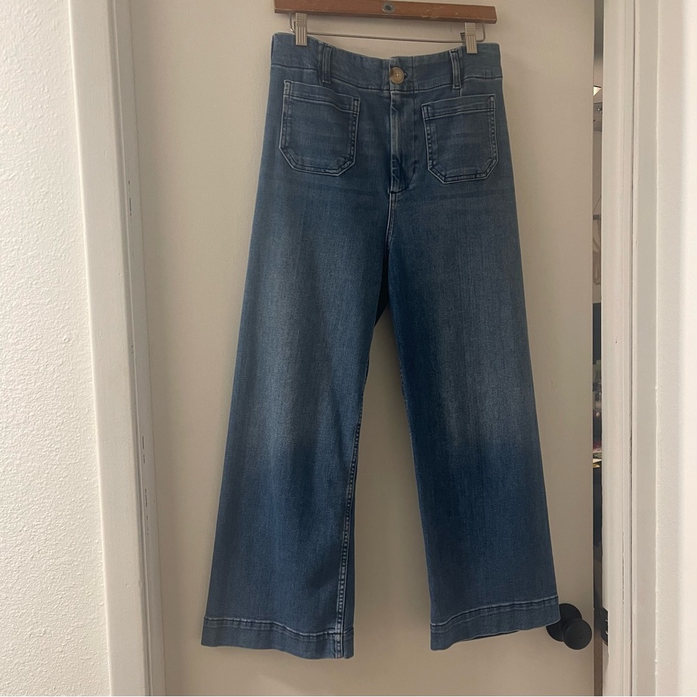 Maeve Wide-Leg Flare Jeans in Denim Blue